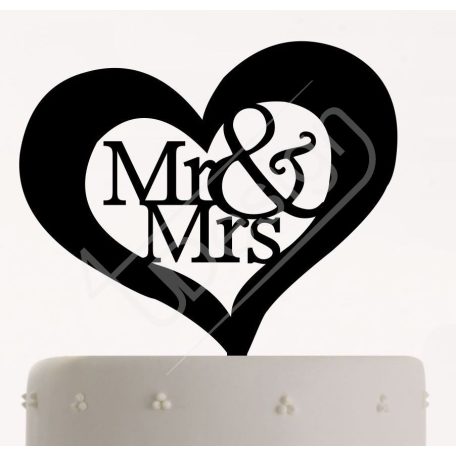 TD8011705 - Szíves Mr & Mrs sziluett esküvői tortadísz  X-G8