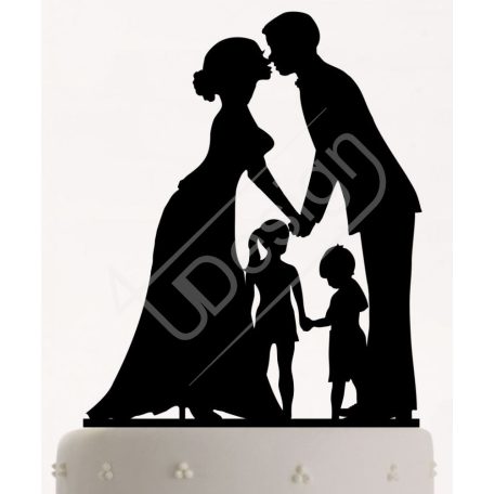 TD8080513 - Házaspár kislánnyal és kisfiúval, sziluett esküvői tortadísz  X-J8